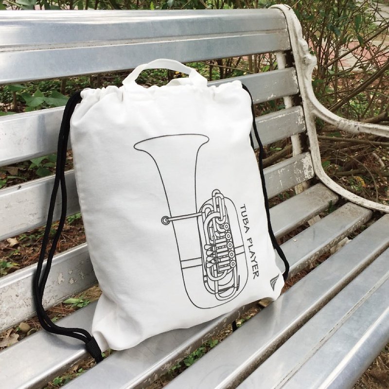 WD Musical Instrument Cotton Backpack-Euphonium Spot + Pre-Order - Drawstring Bags - Cotton & Hemp White