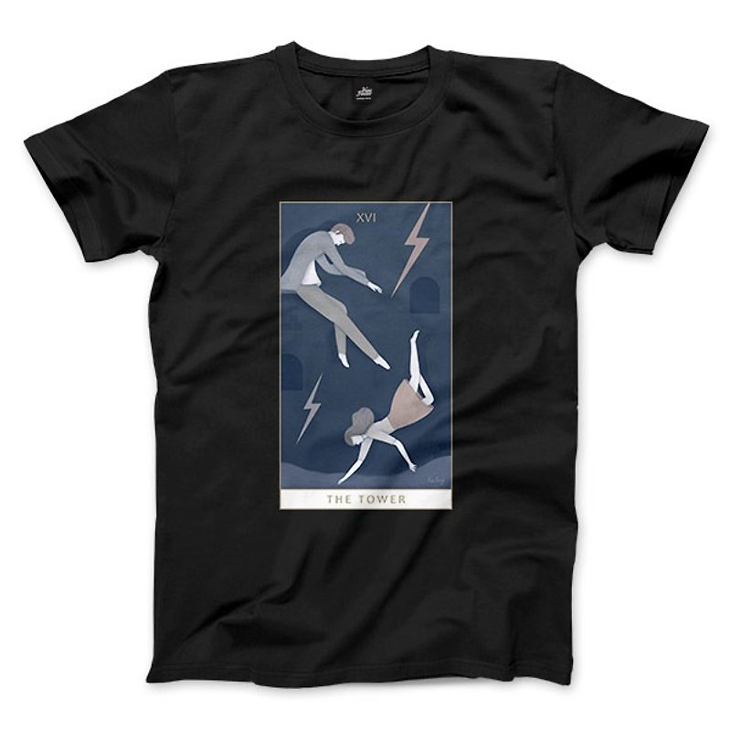 XVI | The Tower-Black-Unisex T-shirt - เสื้อยืดผู้ชาย - ผ้าฝ้าย/ผ้าลินิน สีดำ