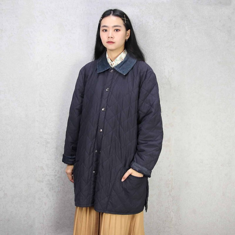 Tsubasa.Y ancient house Barbour007 dark blue quilted jacket, lightweight cotton jacket to keep warm - เสื้อโค้ทผู้ชาย - ไนลอน 