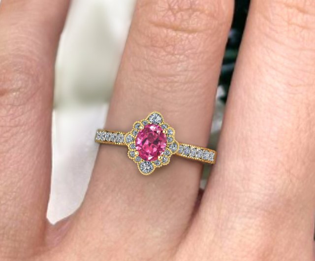 Tourmaline Gold Ring//24k Gold Gem Ring//pink Stone Gold Ring