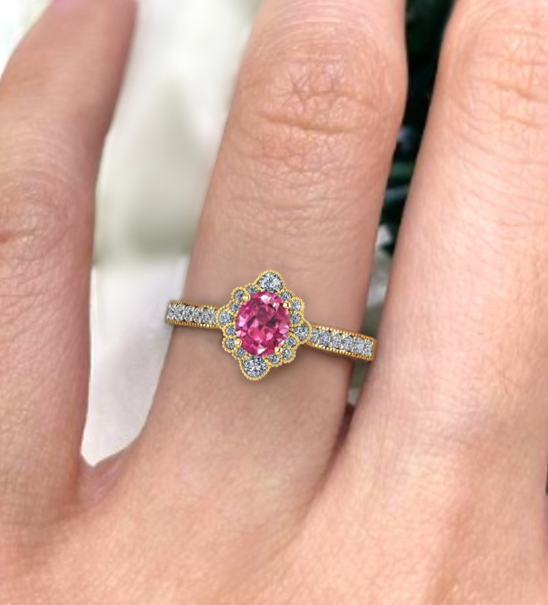 Pink Tourmaline Ring, GOOD QUALITY GEMSTONES , 9k Gold Ring-October Birthstone - 戒指 - 寶石 咖啡色