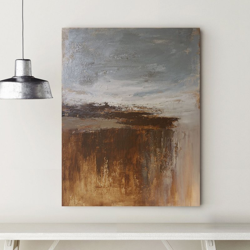 Abstract Blue Brown Painting | Minimalist Wall Art | Wabi Sabi Wall Art | Deeps - ตกแต่งผนัง - ผ้าฝ้าย/ผ้าลินิน สีนำ้ตาล