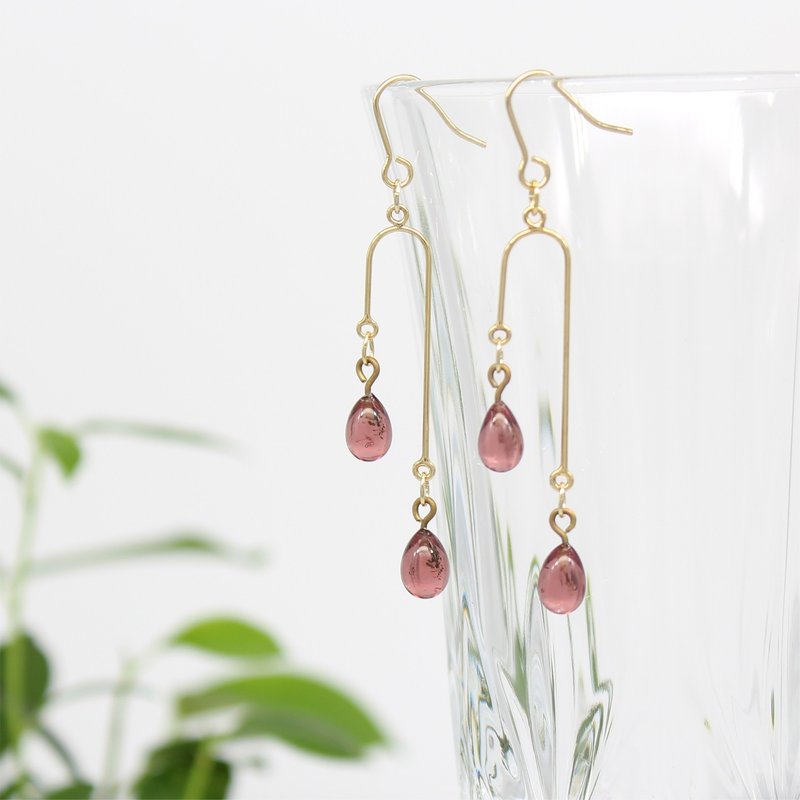 Droplet glass mobile earrings [Amethyst color] - ต่างหู - แก้ว สีม่วง