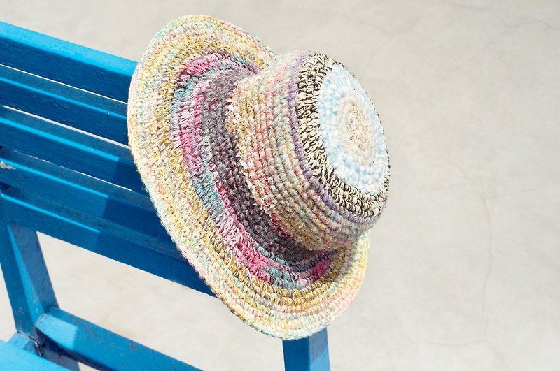 Hand twist cotton knit cap / knit cap / hat / crochet hats / hat - Gradient colorful rainbow hue (limit one) - Hats & Caps - Cotton & Hemp Multicolor