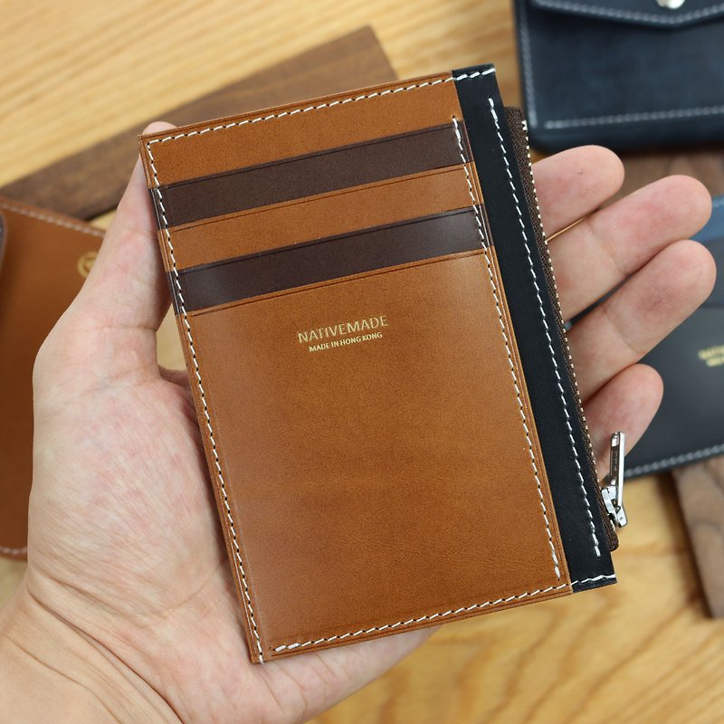 Italian leather card set loose Silver Zip Wallet Buttero short clip wallet wallet - Wallets - Genuine Leather Brown