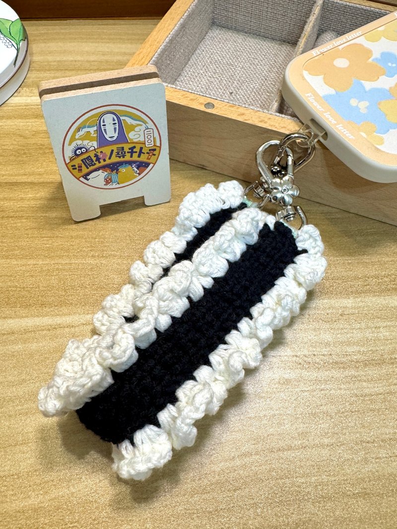 MUMU 神隱少女 x 無臉男 角色配色花邊鉤織手機繩 Handmade - 手機掛繩/背帶 - 棉．麻 黑色