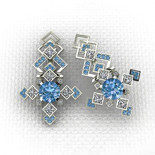 Helennar's Jewelry Studio 3D-model of jewelry earrings with 2ct gemstones and 60 diamonds.
