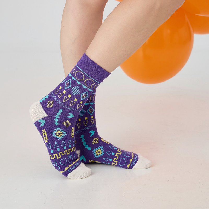 Dream Seeker/Purple (F)-MIT Design Mid-calf Socks - ถุงเท้า - ผ้าฝ้าย/ผ้าลินิน สีม่วง