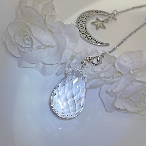 OLINA DESIGN歐林娜設計 天然純淨級鑽切璀璨白水晶靈擺 頂級精緻項鍊 吊墜 淨化神器 閃亮