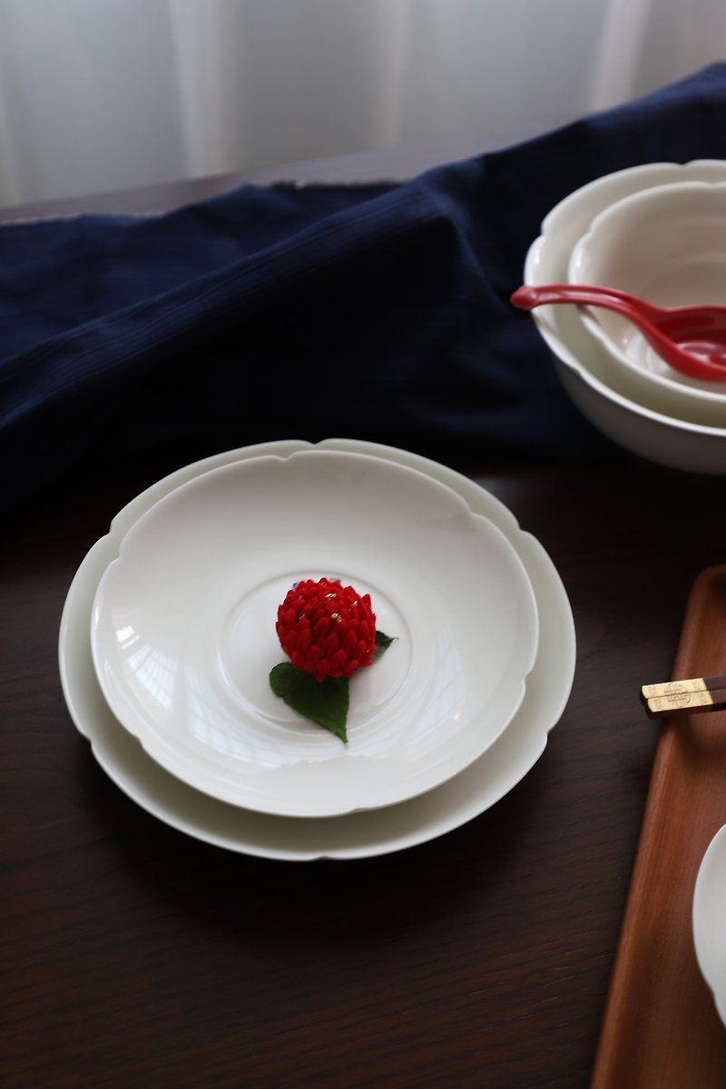 Kuikou plate rice white glazed tableware Chinese style Song scenery Dezhen white porcelain - จานและถาด - เครื่องลายคราม 