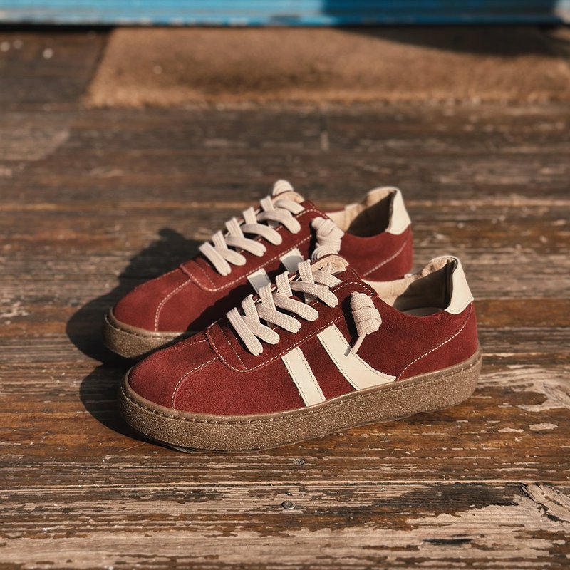 貓鬍鬚厚底德訓鞋-櫻桃紅 - 女休閒鞋/帆布鞋 - 真皮 紅色