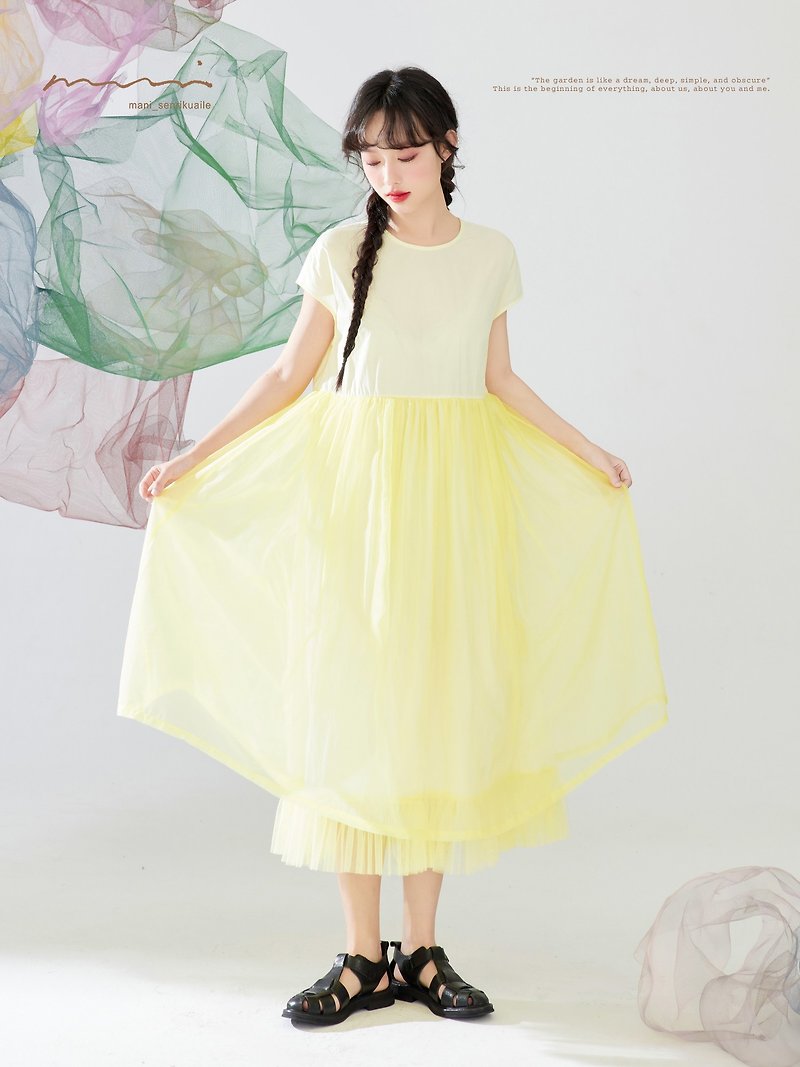 Wind Chanter loose half-sleeve dopamine double-layer color matching dress - One Piece Dresses - Other Materials 