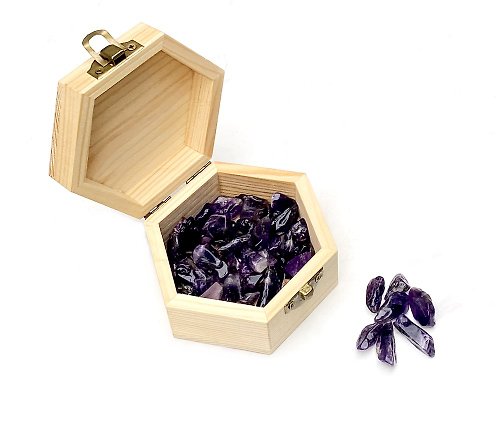 fitter 天然大顆粒夢幻紫水晶消磁石-凈化充電消磁天然NG微瑕松木盒套組