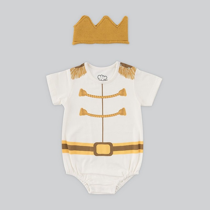 男嬰連身衣組 - MIT白馬王子(連身衣+皇冠帽) 包屁衣 - 嬰兒連身衣/包被/包巾 - 棉．麻 黃色