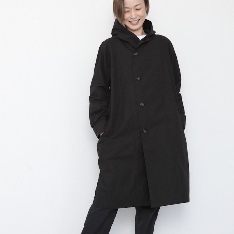 OMAKE.jp Four-button trench coat HoodieCoat black - Women's Casual & Functional Jackets - Cotton & Hemp Black