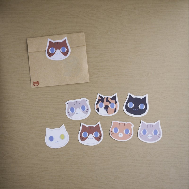 Hand Cut Stickers – Cats Heads－Black - Stickers - Paper White