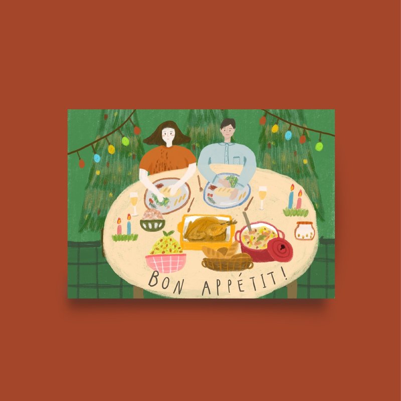 Fast shipping Christmas card Bon Appétit Hand-painted Christmas card - การ์ด/โปสการ์ด - กระดาษ หลากหลายสี