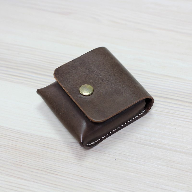 [Yingchuan Handmade] Small tofu storage coin purse/Italian vegetable-tanned cowhide/brown - กระเป๋าใส่เหรียญ - หนังแท้ สีกากี