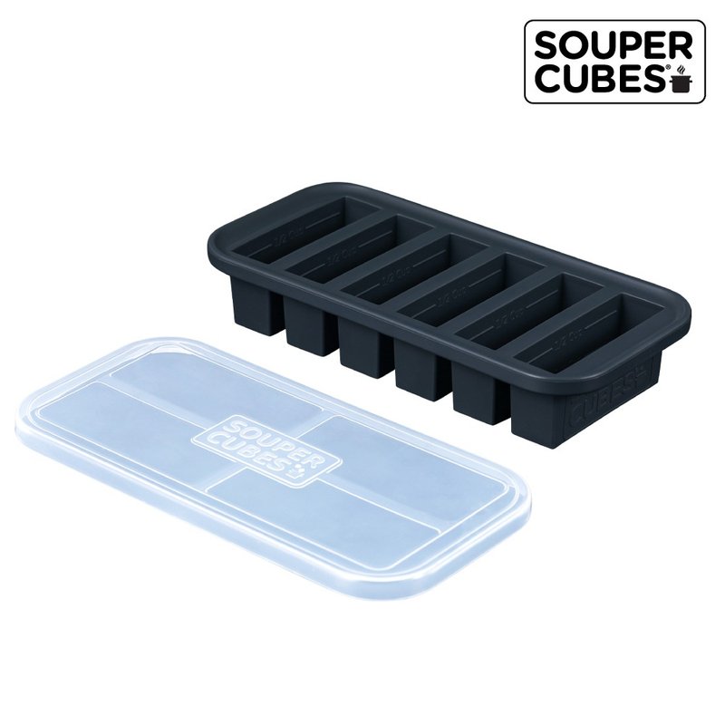 【Souper Cubes】Multifunctional food-grade Silicone crisper box with 6 compartments_Obsidian - กล่องข้าว - ซิลิคอน สีดำ