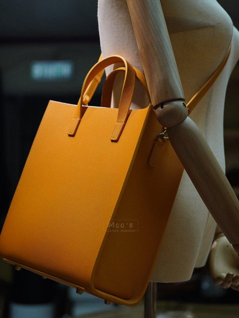 MOOS mid size 2way tote bag orange yellow Epsom leather - กระเป๋าแมสเซนเจอร์ - หนังแท้ สีส้ม