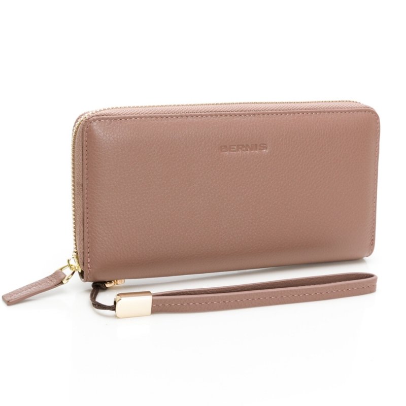 Wallet Single Zipper RFID Long Wallet Powdered Lotus Pink BERNIS 22067 - Wallets - Genuine Leather Pink