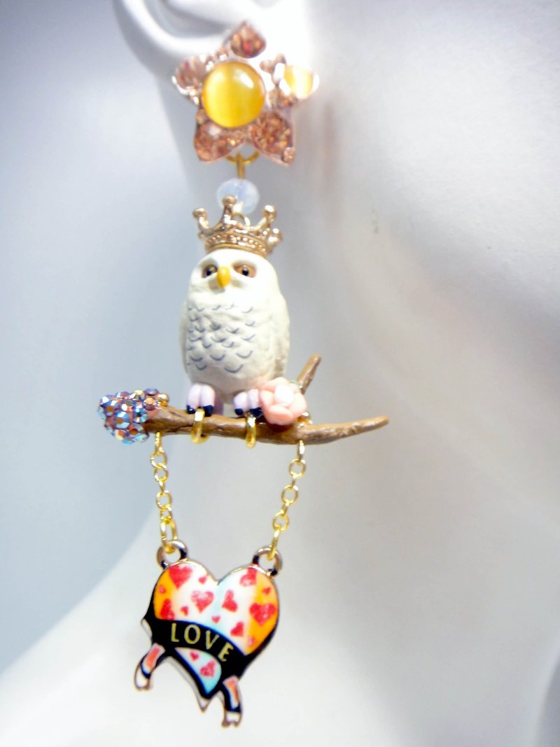 TIMBEE LO handmade rustic style house decor owl earrings sold like single pair can shoot 2 - ต่างหู - พลาสติก ขาว