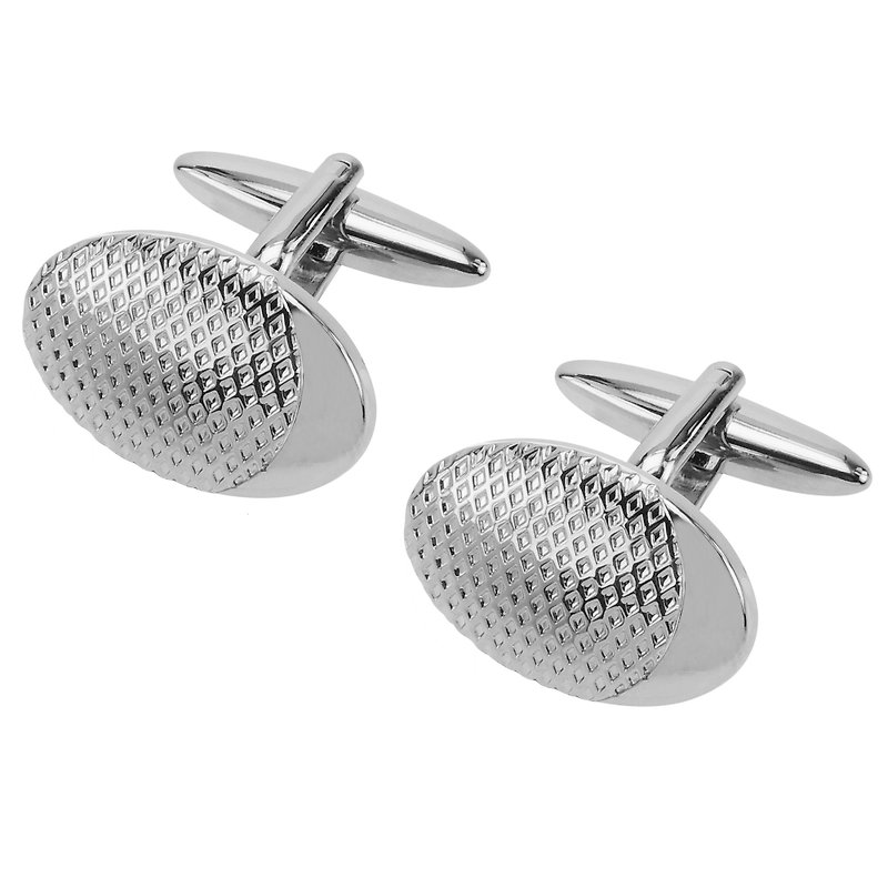 Silver Plaid Oval Cufflinks - Cuff Links - Other Metals Silver