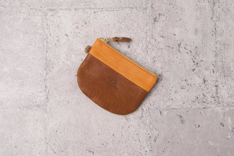拼色半圓錢包 Semicircle Coin Purse / 棕色 Brown - 錢包/皮夾/長短夾 - 真皮 咖啡色