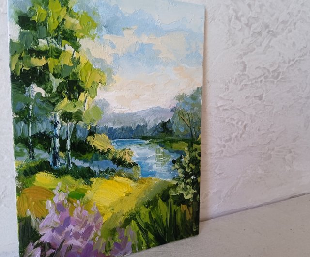 昭和レトロ 白樺 湖 風景画 自然 水彩画 絵画 インテリア アート