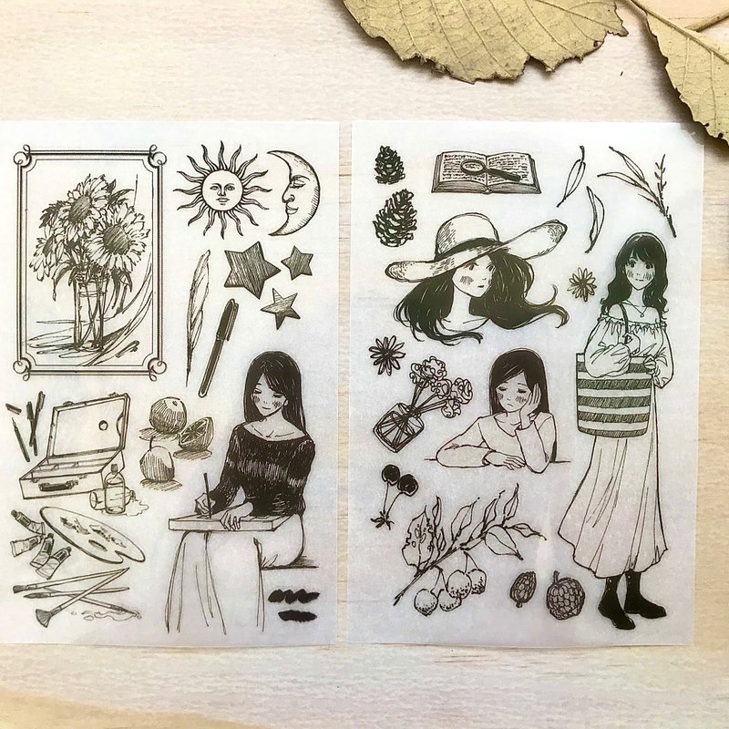 塑膠 貼紙 透明 - 手帳女孩-3 | 轉印貼紙