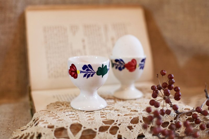 Good day fetish/New Year special offer a set of two/Valentine's day gift/Holland vintage hand-painted egg cup - ของวางตกแต่ง - เครื่องลายคราม หลากหลายสี