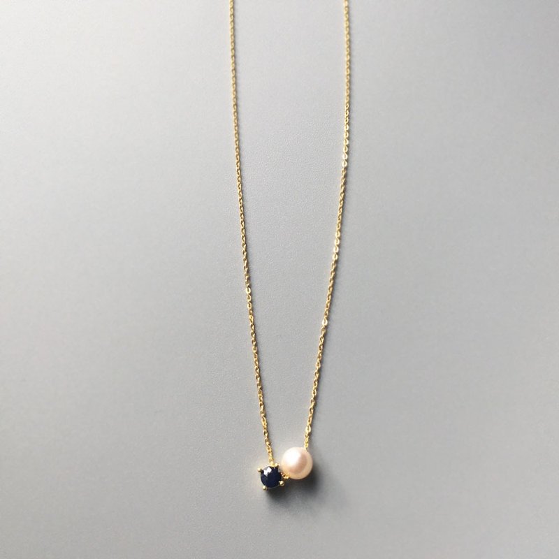 K10/SV925 Sapphire Necklace, September Birthstone, Akoya Pearl Dainty Necklace - สร้อยคอ - ไข่มุก สีน้ำเงิน