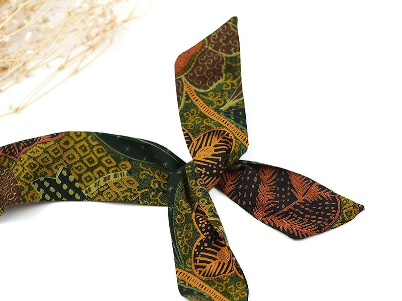 Calf Village Handmade Hair Accessories Aluminum Wire Headband Multi-styling Headband Retro Leaf Totem {Gold Leaf Jungle}【A-152】Limited Ancient Cloth - เครื่องประดับผม - ผ้าไหม สีนำ้ตาล