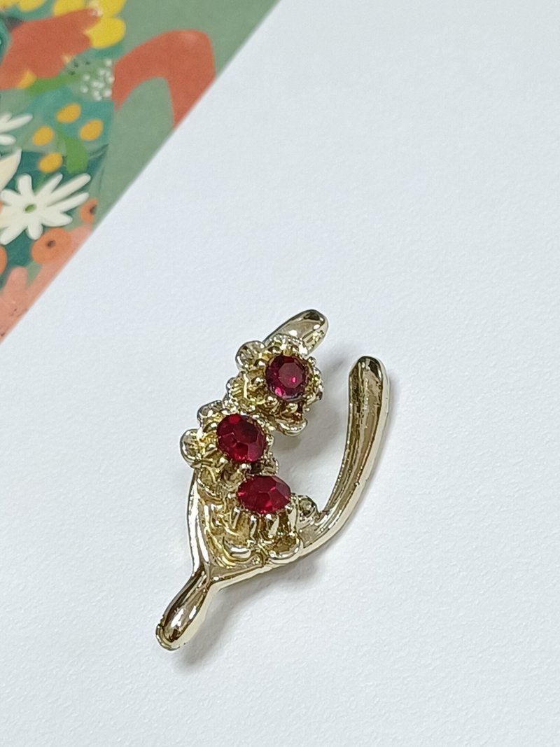 vintage jewelry 萊茵石許願骨胸針 - 胸針 - 其他金屬 