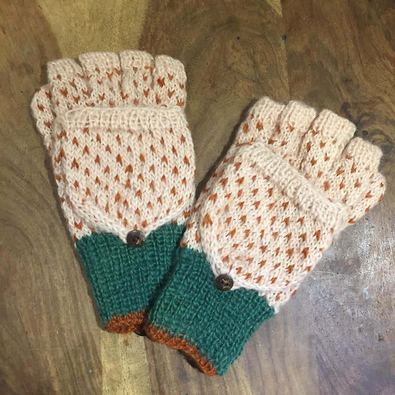 Earth Tree fair trade Gloves Series / Hand-woven colored wool mittens - light pink orange dots - Other - Wool 