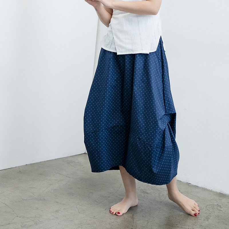 Cotton round skirt - little bit - long skirt - กระโปรง - ผ้าฝ้าย/ผ้าลินิน สีน้ำเงิน