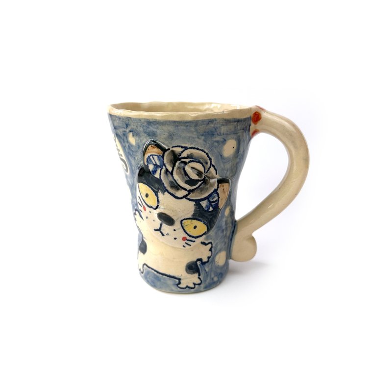 Nice Little Clay 手工鈴鐺杯 可愛貓 0101-154 - 咖啡杯/馬克杯 - 陶 白色