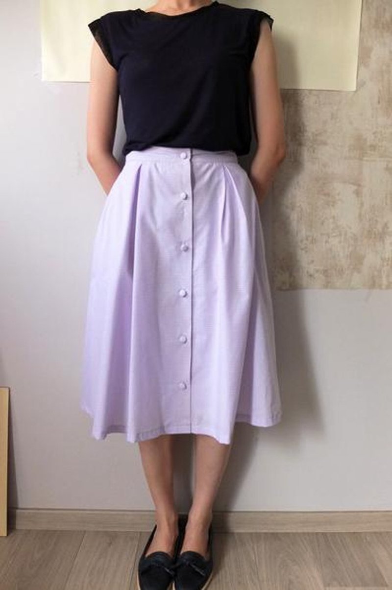 gingham skirt -Lavender and purple plaid folded A-line skirt - กระโปรง - ผ้าฝ้าย/ผ้าลินิน 