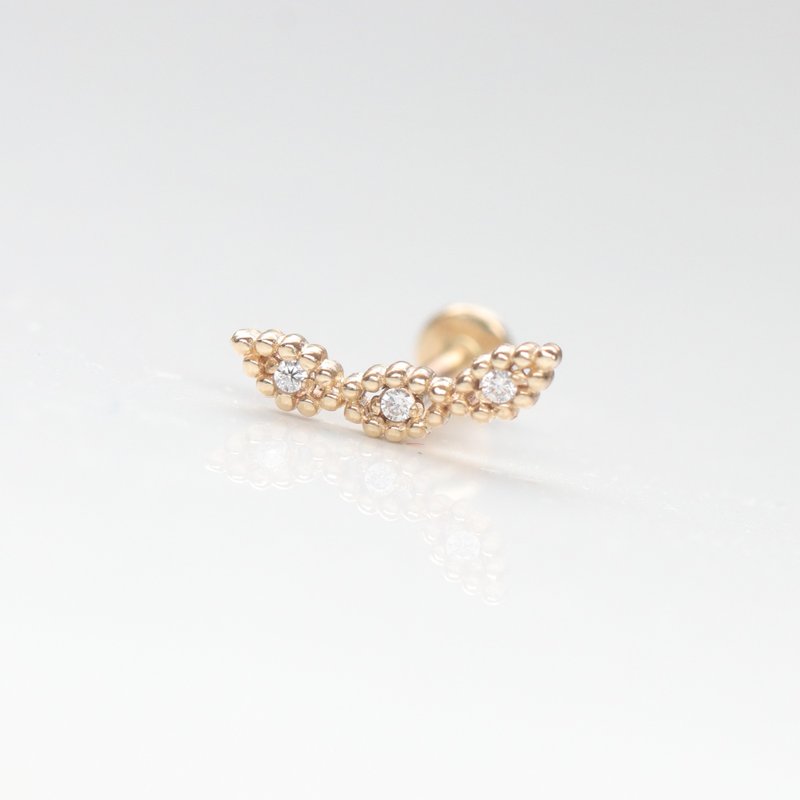 14K 微笑鑽鎖珠耳環(前鎖 平底 圓餅) (單個)  耳骨耳窩 不褪色 - 耳環/耳夾/耳骨夾 - 貴金屬 金色