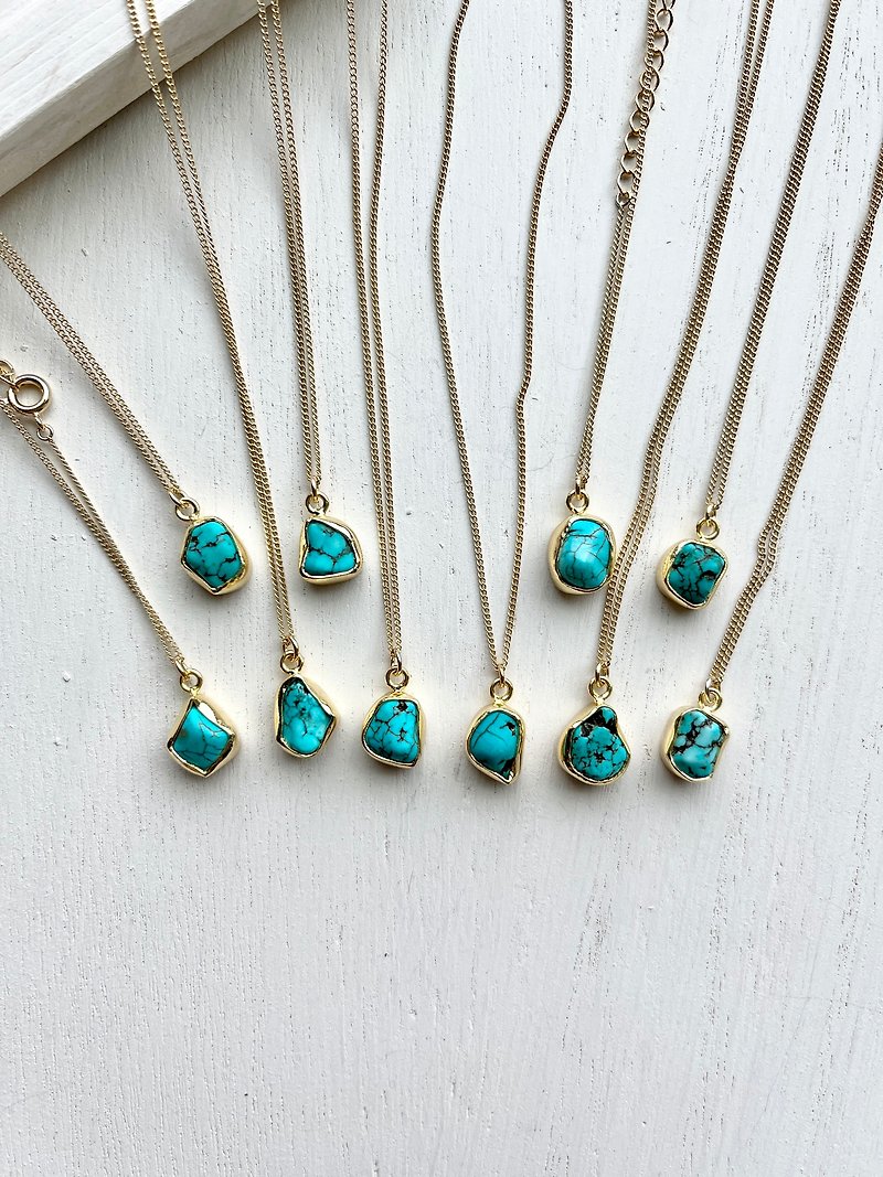Turquoise bezel necklace - ネックレス - 半貴石 ブルー