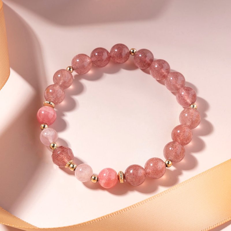 草莓晶粉晶紅紋石14K包金水晶手鍊  招桃花手鍊 - 手鍊/手環 - 水晶 紅色
