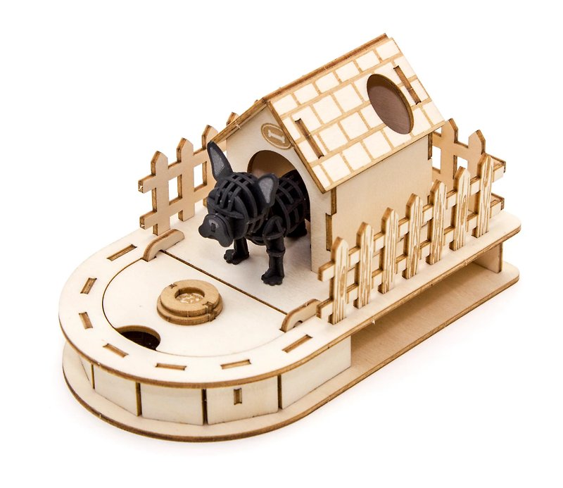 Jigzle 3D ジグソー ミニ木製犬小屋 + 紙製マジックボックス - パズル - 木製 カーキ