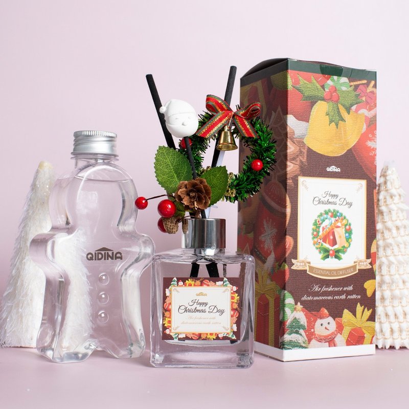 QIDINA 200ml聖誕花圈造型擴香瓶禮盒 + 造型補充瓶 + 聖誕袋 - 香氛/精油/擴香 - 其他材質 多色