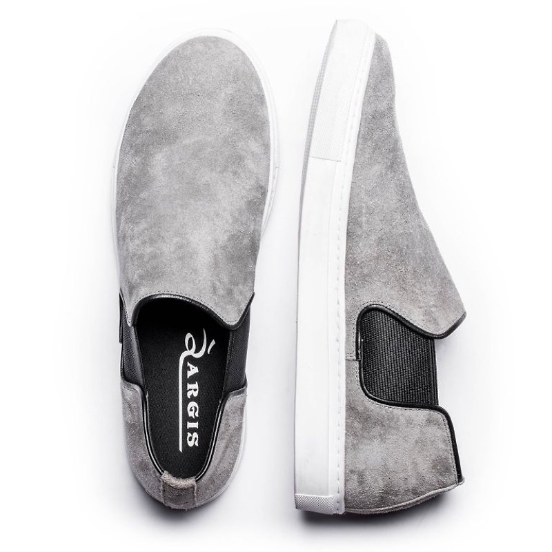 ARGIS 日本麂皮防滑休閒懶人鞋 #18150灰 -日本手工製 - 男皮鞋 - 真皮 灰色
