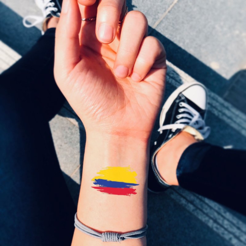 OhMyTat 哥倫比亞國旗 Colombian Flag 刺青圖案紋身貼紙 (2 張) - 紋身貼紙/刺青貼紙 - 紙 多色