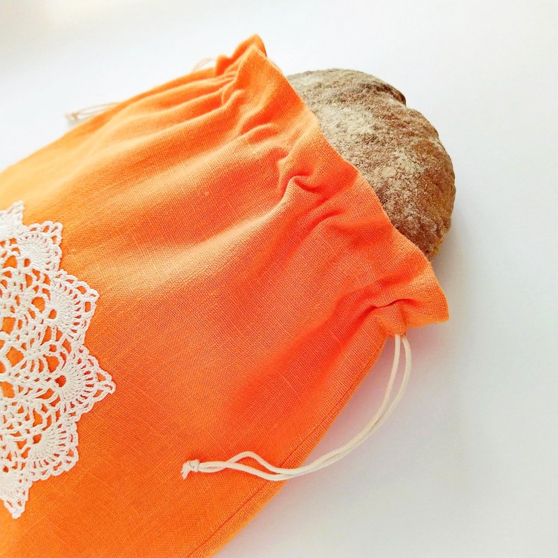 Reusable bread storage bags, Produce linen drawstring bag, Kitchen gifts for mom - Food Storage - Linen Orange