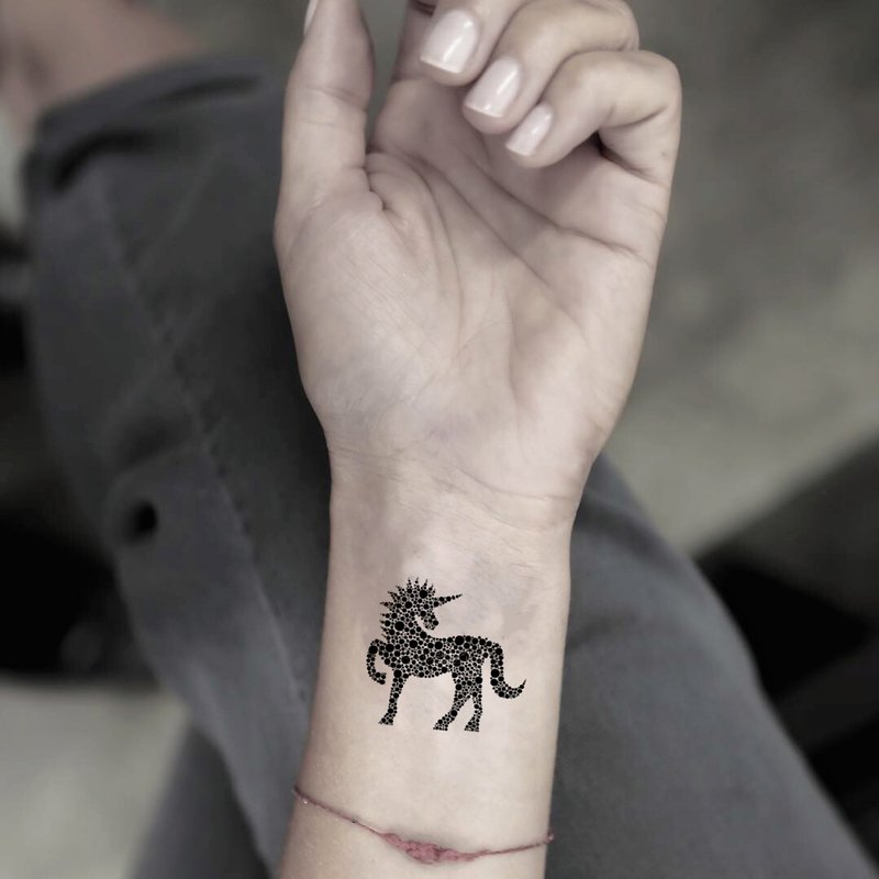 Dotted Unicorn Temporary Fake Tattoo Sticker (Set of 2) - OhMyTat - สติ๊กเกอร์แทททู - กระดาษ สีดำ