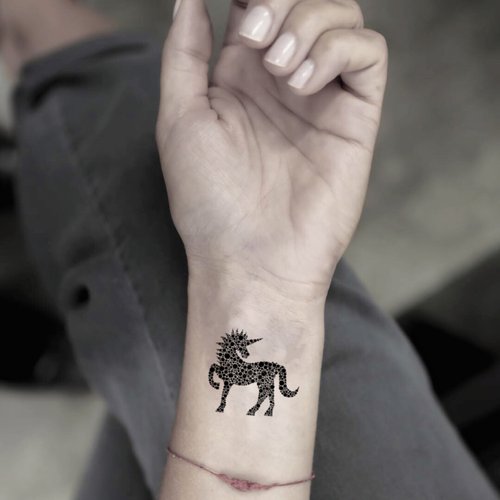 OhMyTat OhMyTat 點陣獨角獸 Dotted Unicorn 刺青圖案紋身貼紙 (2 張)