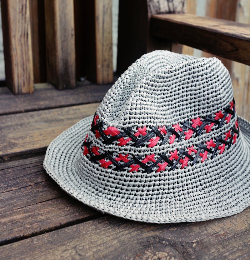 手作-紳士編織紋帽-遮陽帽-出遊/輕旅行/生日禮物 - 帽子 - 紙 灰色