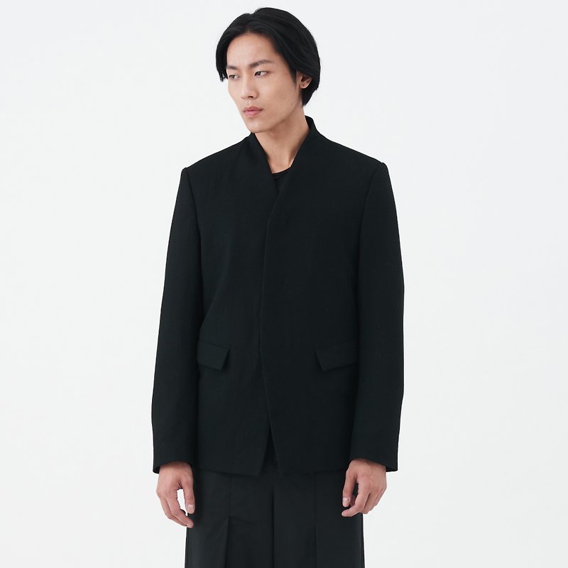 TRAN - v-neck blazer - เสื้อโค้ทผู้ชาย - ขนแกะ สีดำ
